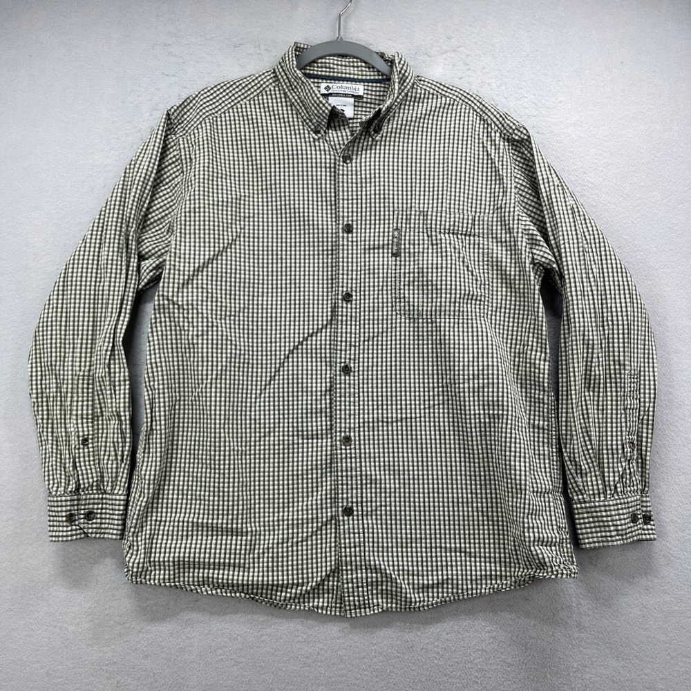 Columbia Shirt Mens L Green Plaid Long Sleeve Button Down Oxford Casual‎